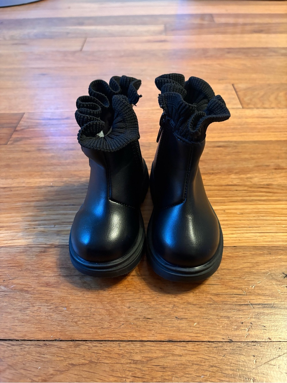 Kids Black Ruffle Ankle Boots